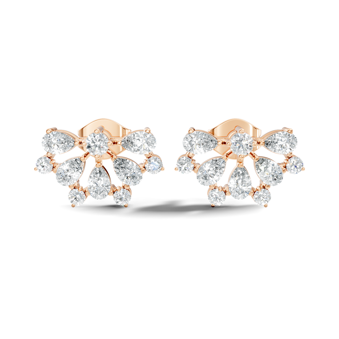 Pear & Round Diamond Fan Arc Cluster Stud