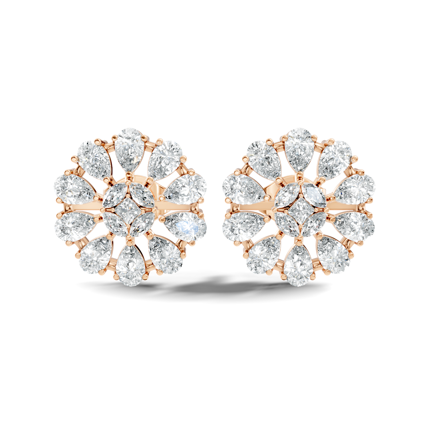 Princess, Marquise & Pear Diamond Sunburst Cluster Stud