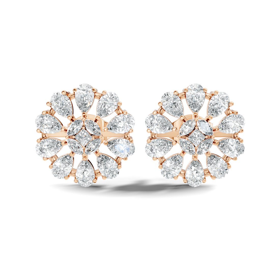 Princess, Marquise & Pear Diamond Sunburst Cluster Stud