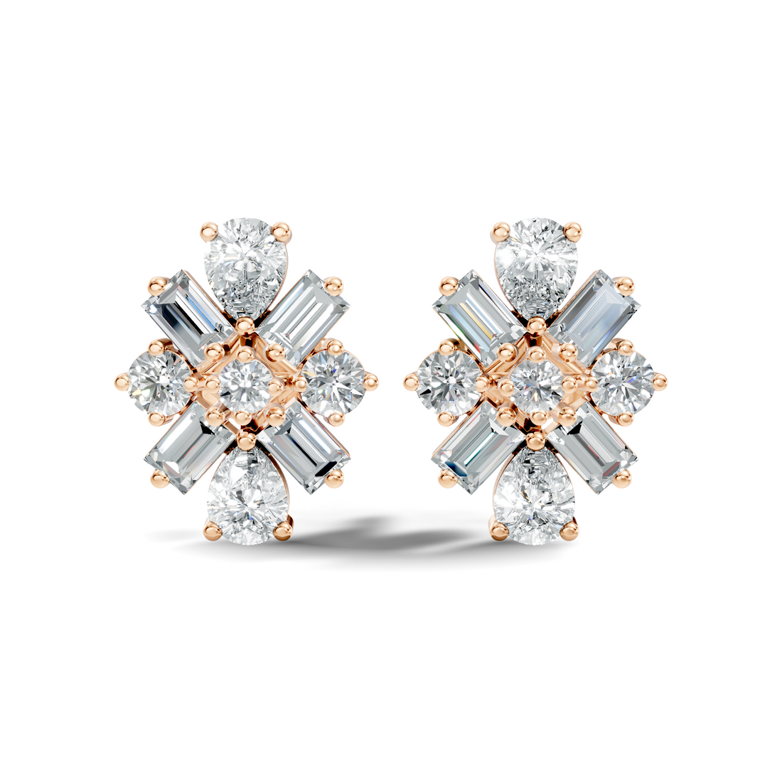 Multi-Shape Pear, Baguette & Round Diamond Cluster Stud
