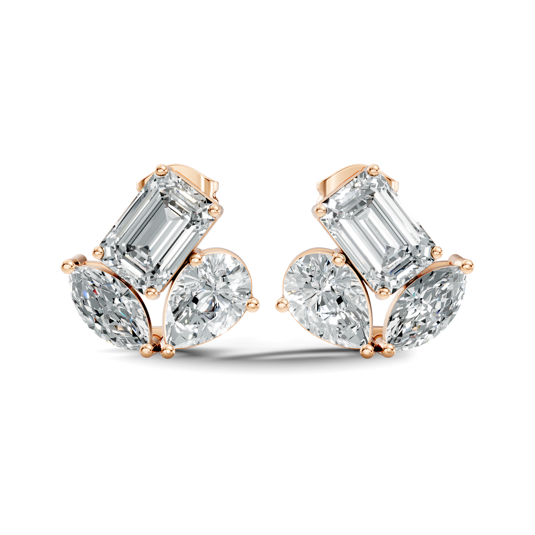 Emerald, Pear & Marquise Multi-Shape Diamond Cluster Stud