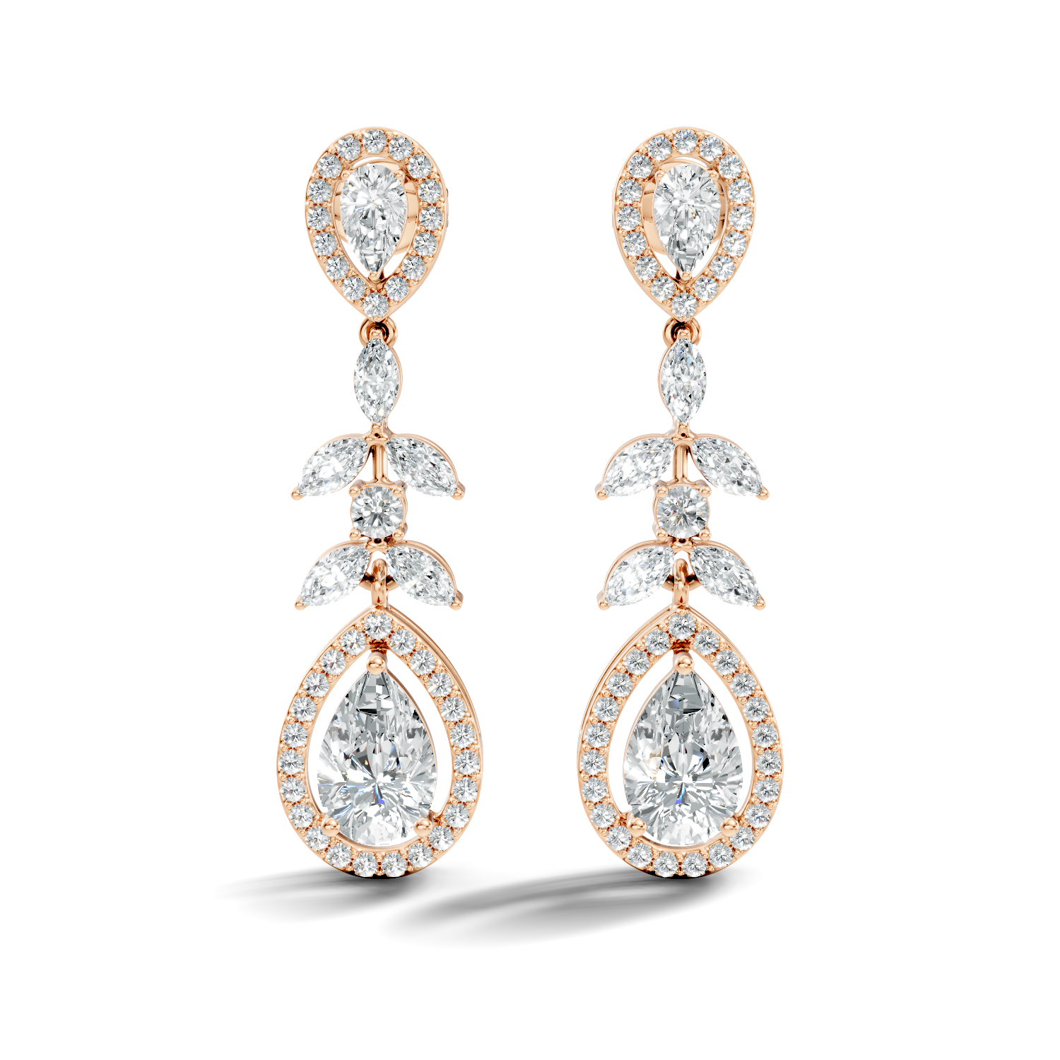 Pear Diamond Vine Drop Earrings