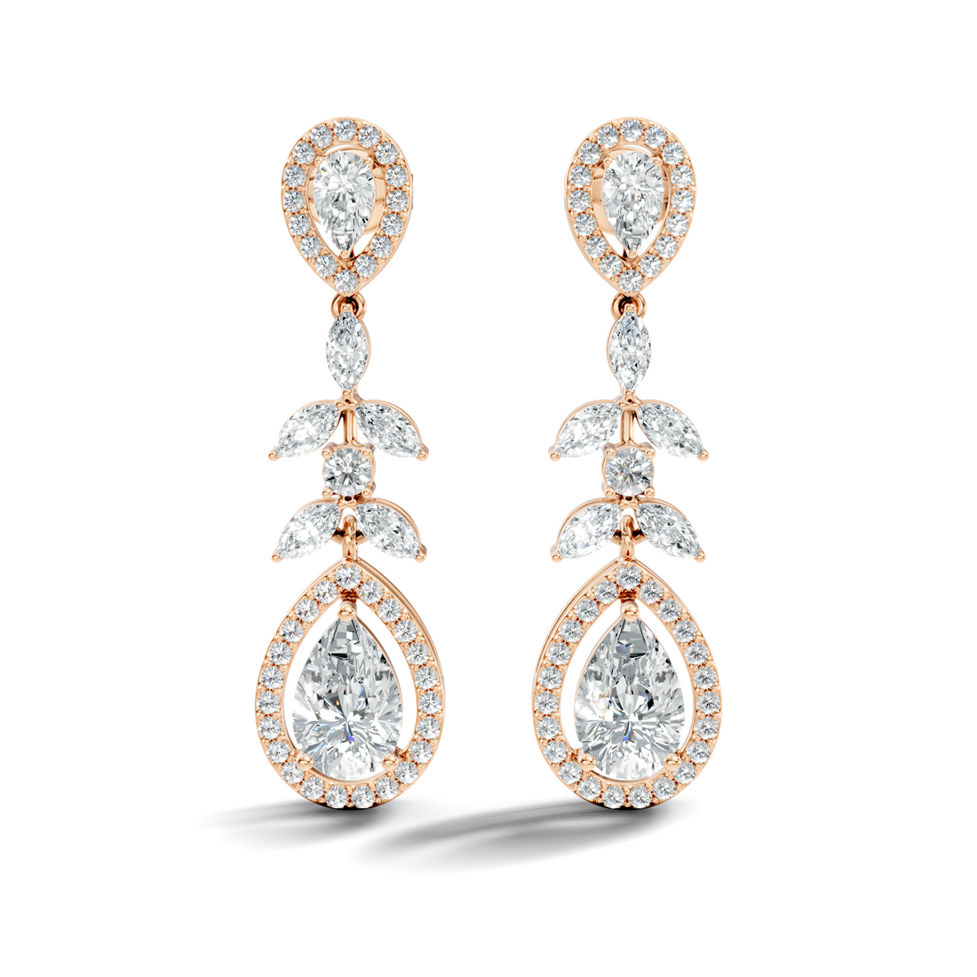 Pear Diamond Vine Drop Earrings