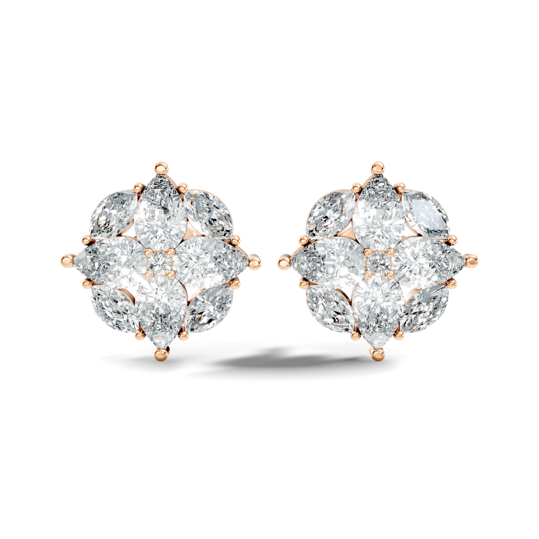 Pear, Marquise & Round Floral Snowflake Diamond Cluster Stud