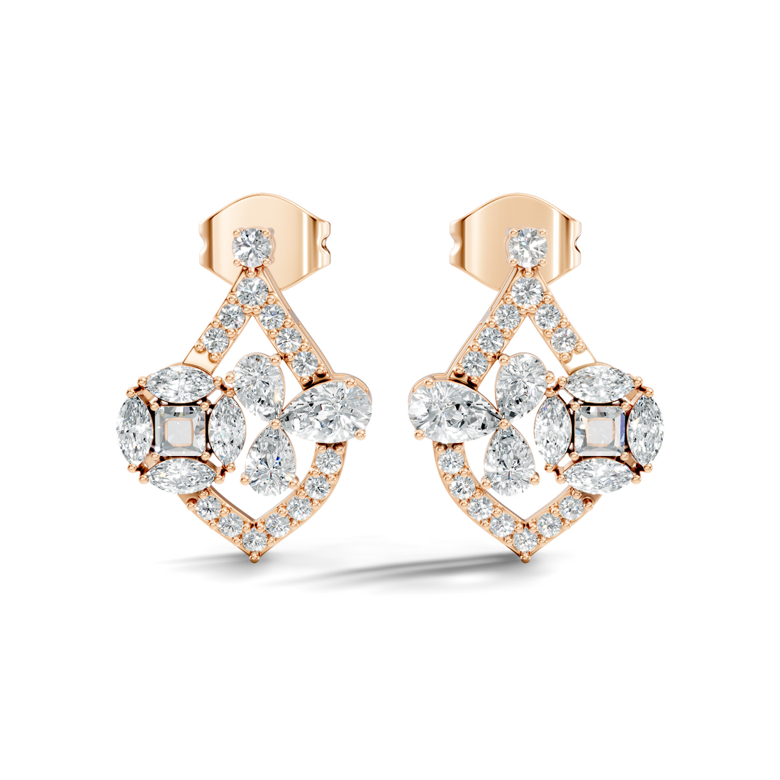Multi-Shape Diamond Openwork Tear Drop Stud
