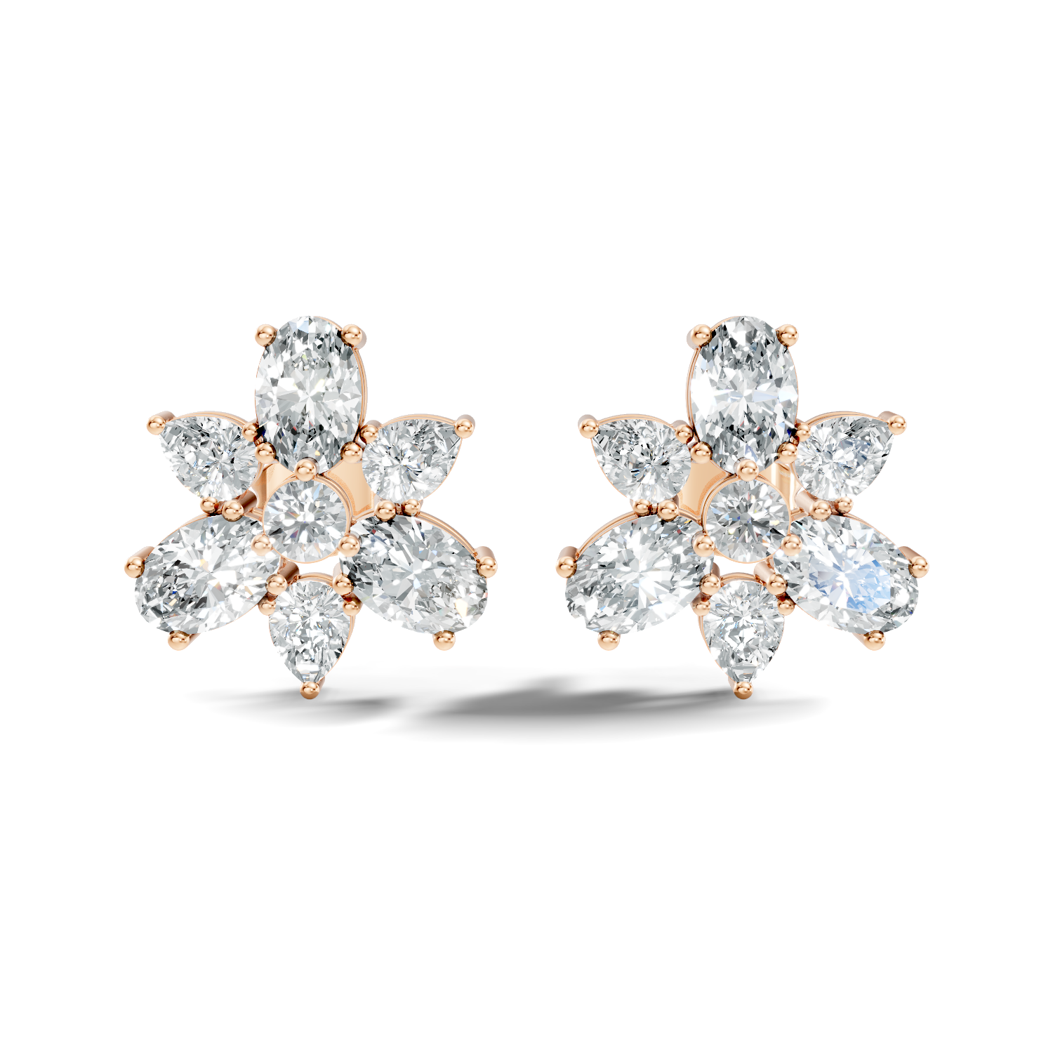 Floral Multi-Shape Diamond Cluster Stud