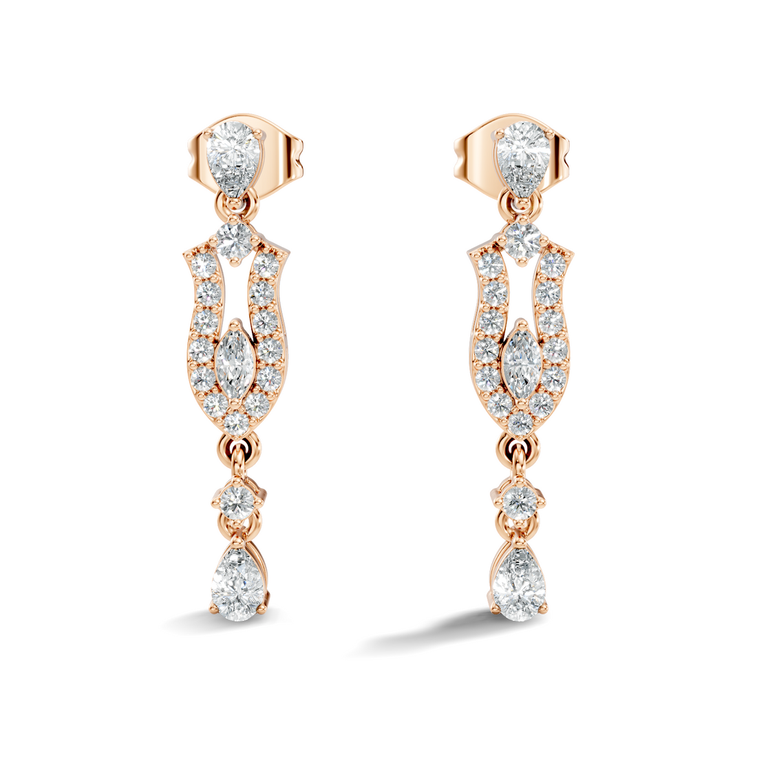 Multi-Shape Pear, Marquise & Round Diamond Art Deco Drop Earrings