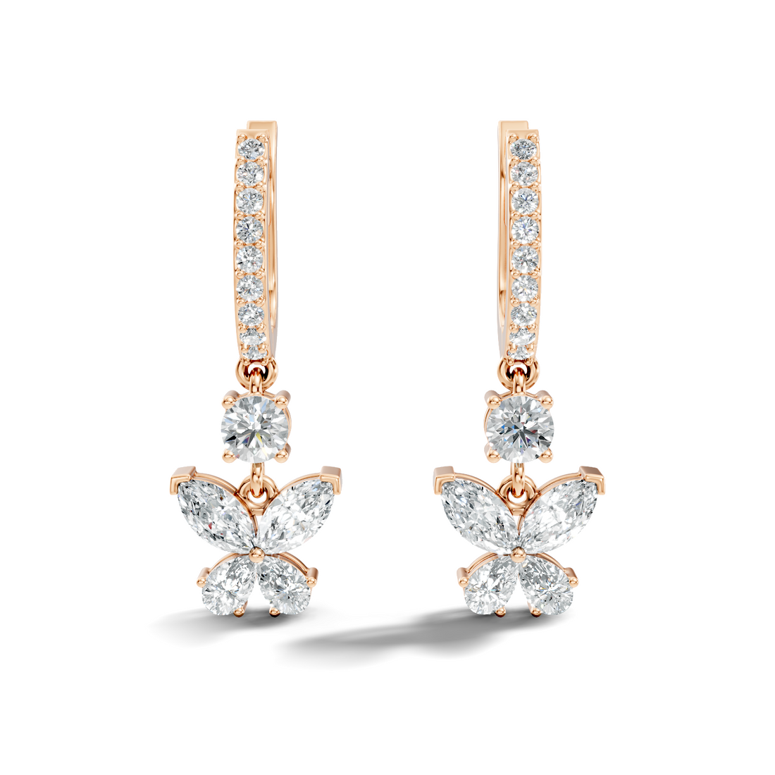 Butterfly Dangle Hoop Diamond Earrings