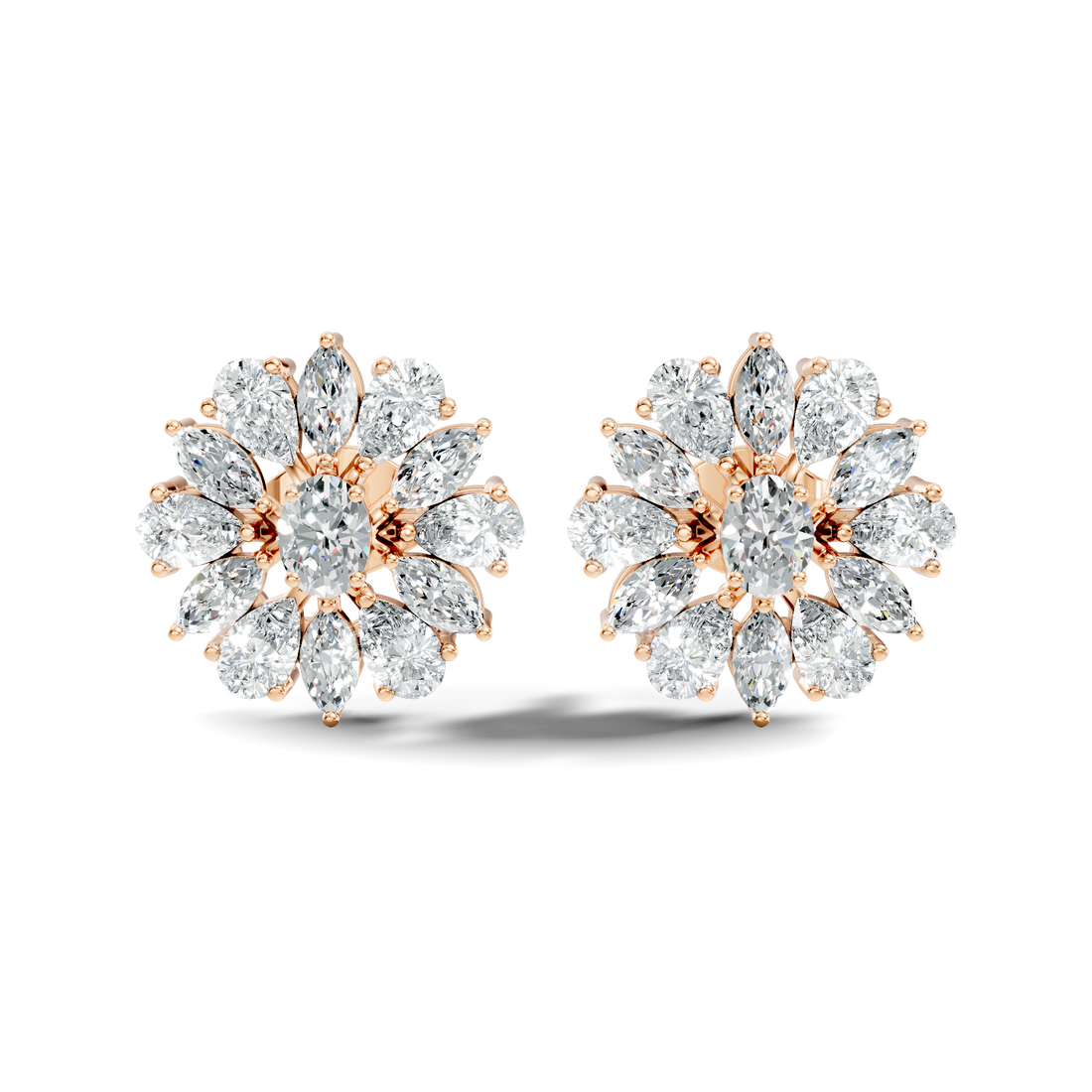 Oval Solitaire & Sunburst Pear Marquise Diamond Stud