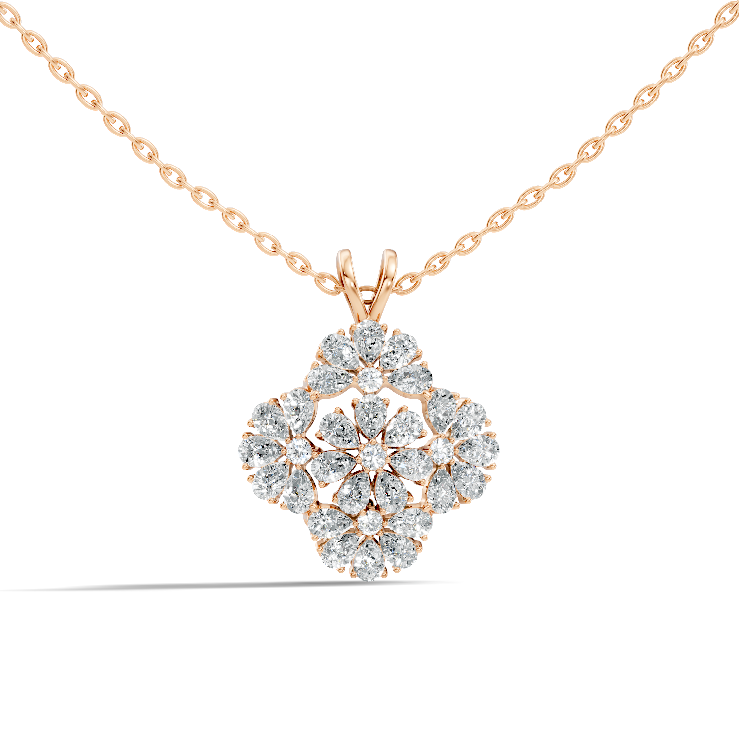 Grand Floral Quatrefoil Pear Diamond Pendant