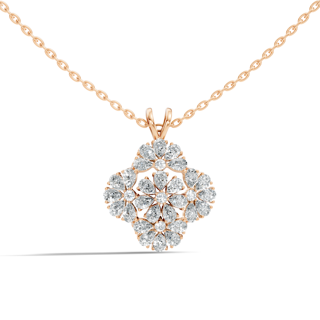 Grand Floral Quatrefoil Pear Diamond Pendant