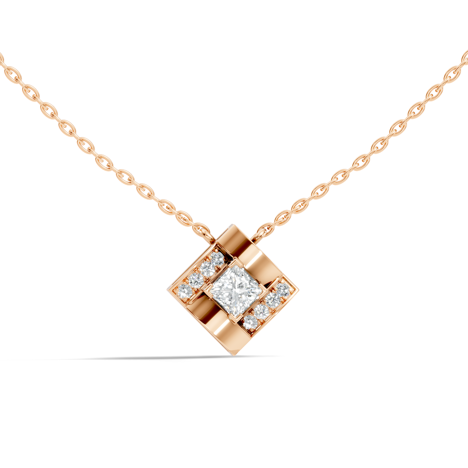Princess-Cut Diamond Rhombus Geometric Pendant