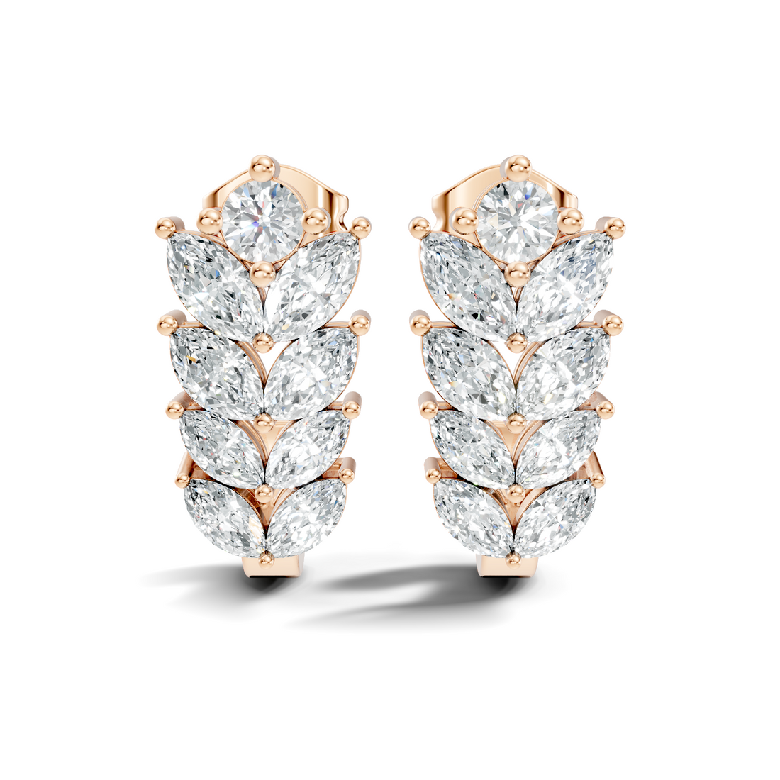 Wheat Laurel Vine Marquise & Round Diamond J-Hoop Earrings