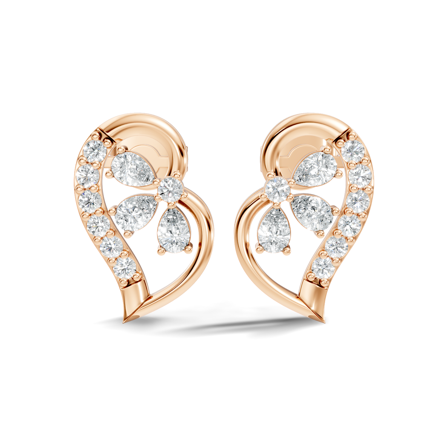 Pear & Round Diamond Paisley Floral Cluster Stud