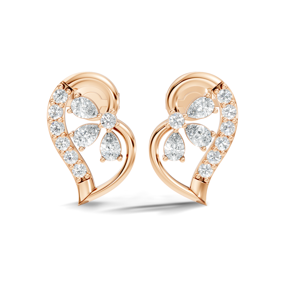 Pear & Round Diamond Paisley Floral Cluster Stud