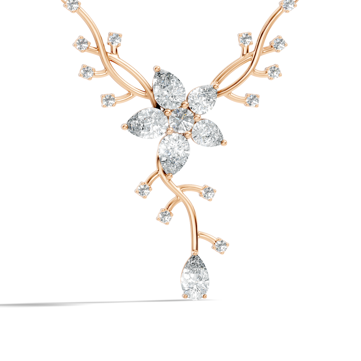 Pear & Round Diamond Floral Vine Pendant