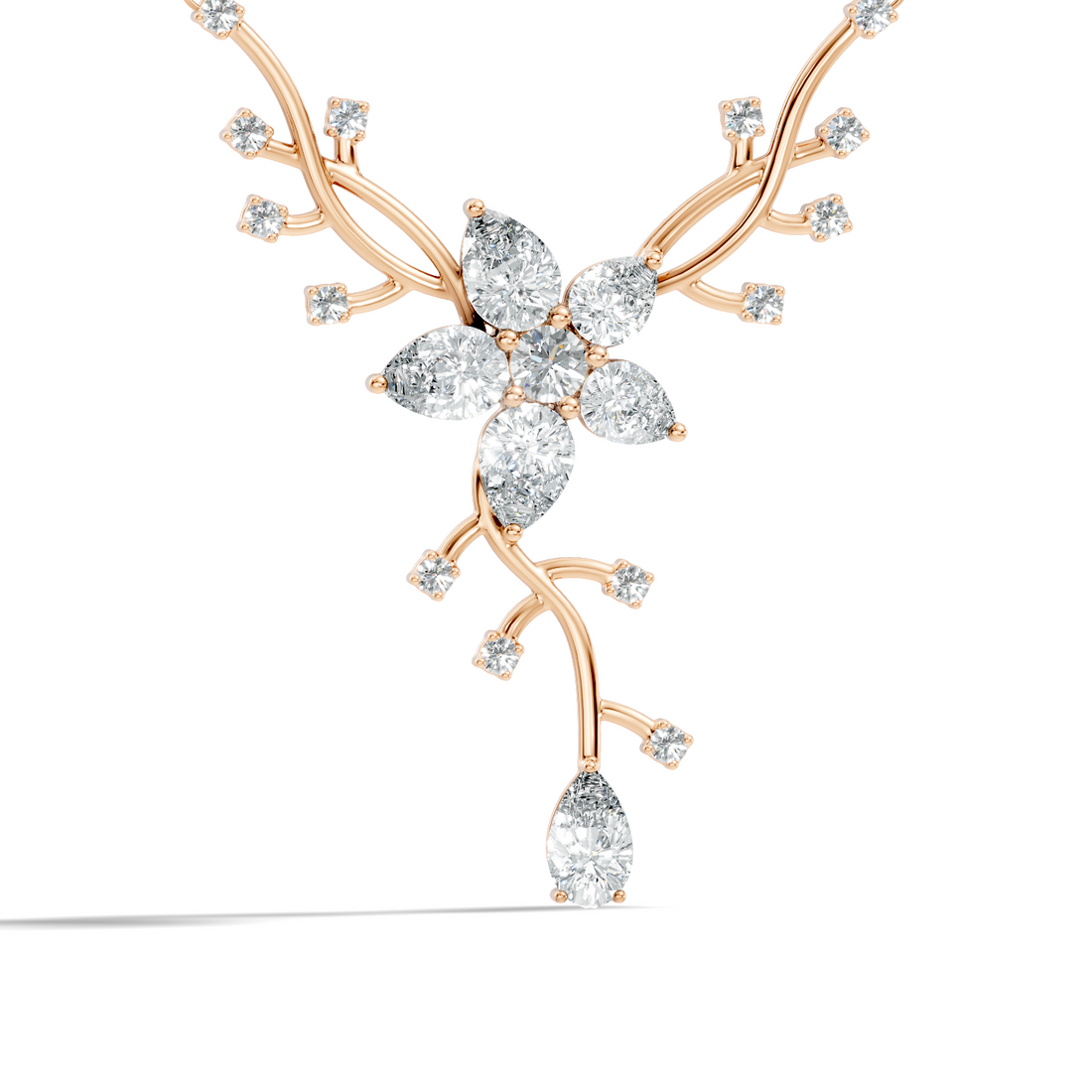 Pear & Round Diamond Floral Vine Pendant
