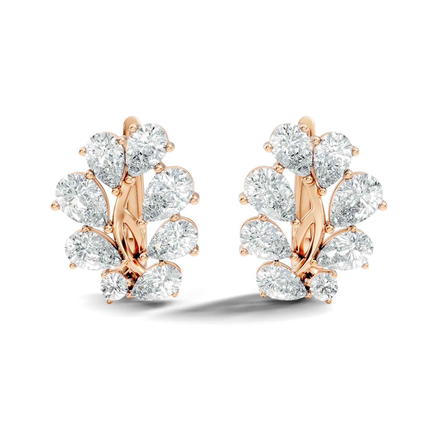 Pear-Cut Diamond Floral Huggie Earrings