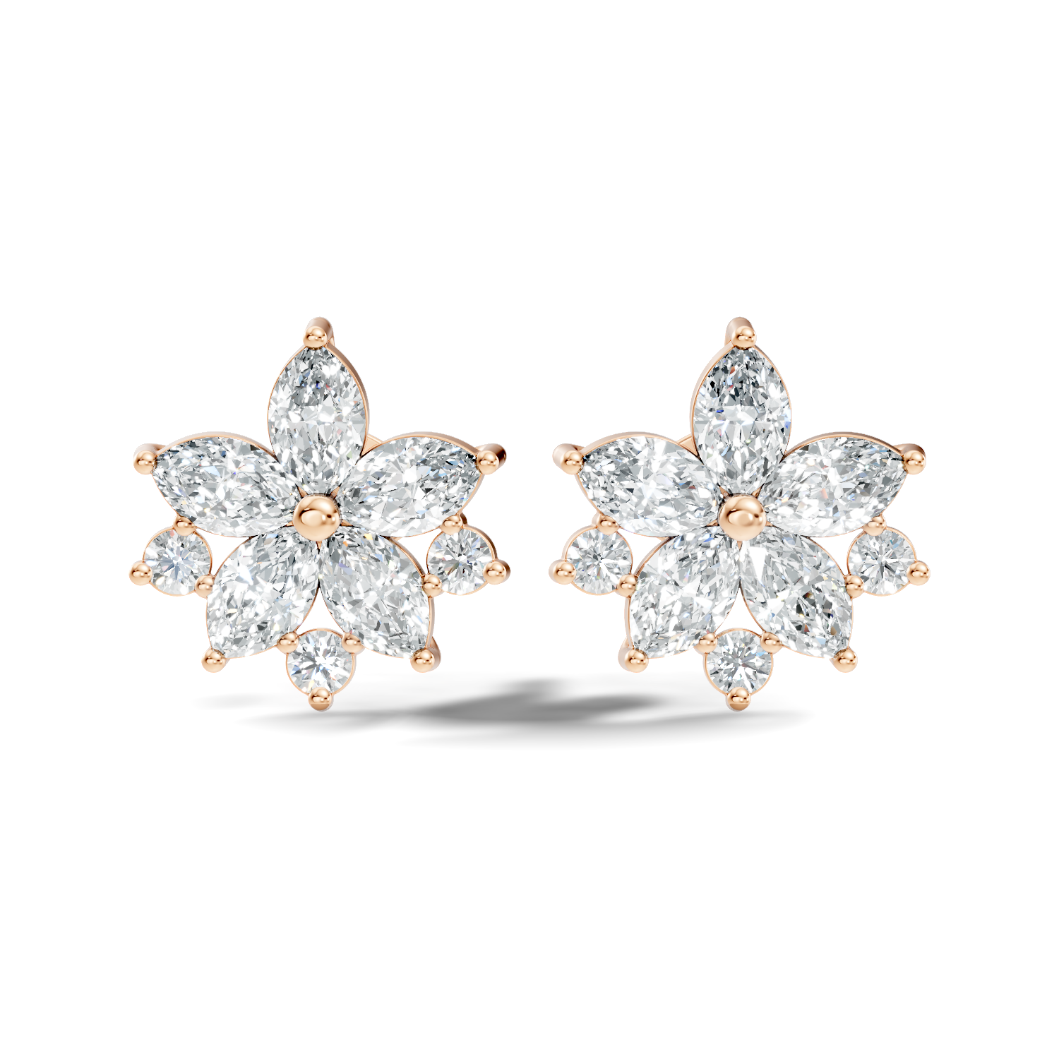 Marquise & Round Cut Lotus Blossom Cluster Stud