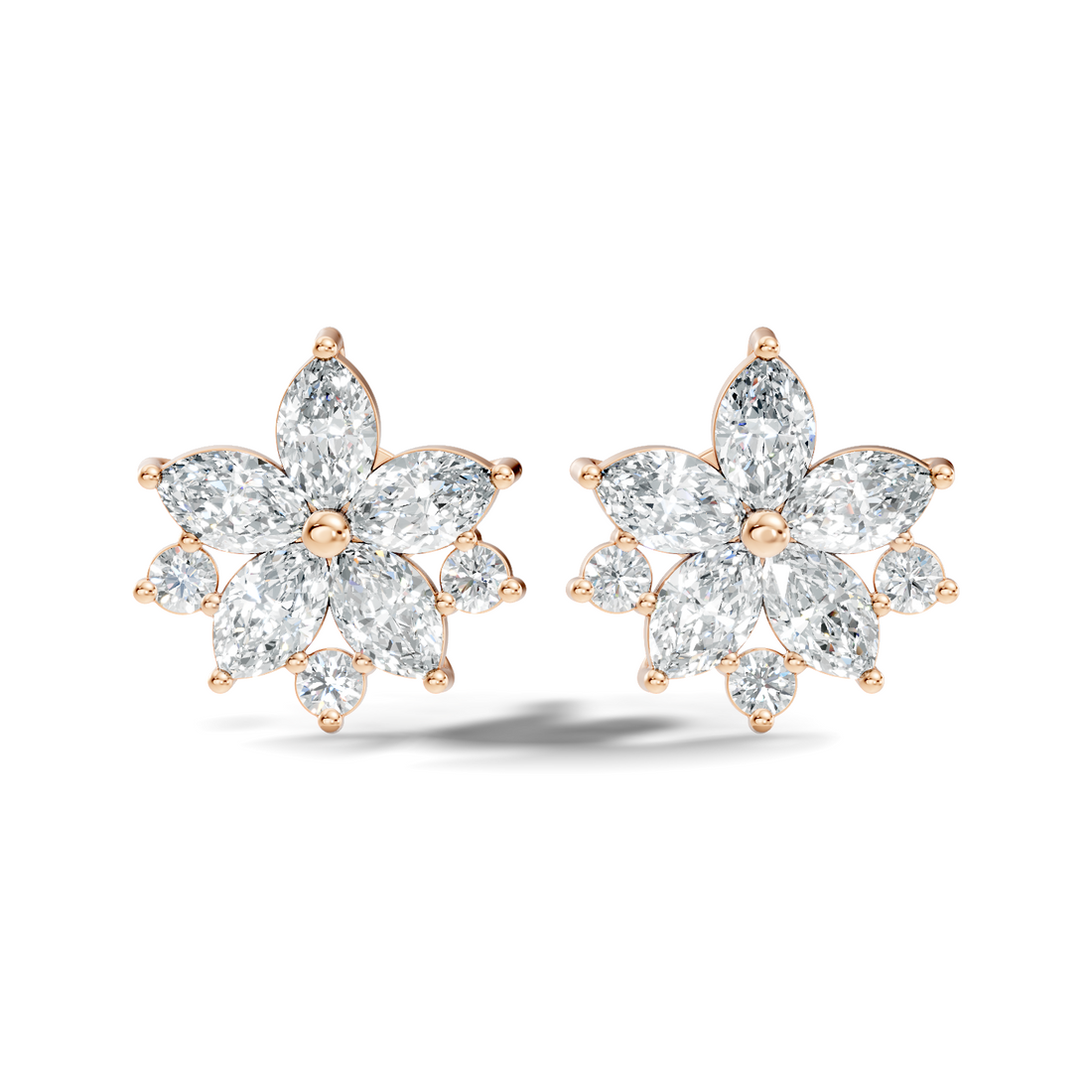Marquise & Round Cut Lotus Blossom Cluster Stud