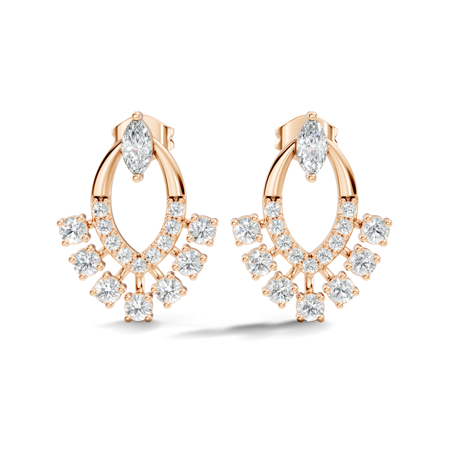 Marquise & Round Diamond Oval Sunburst Fringe Stud