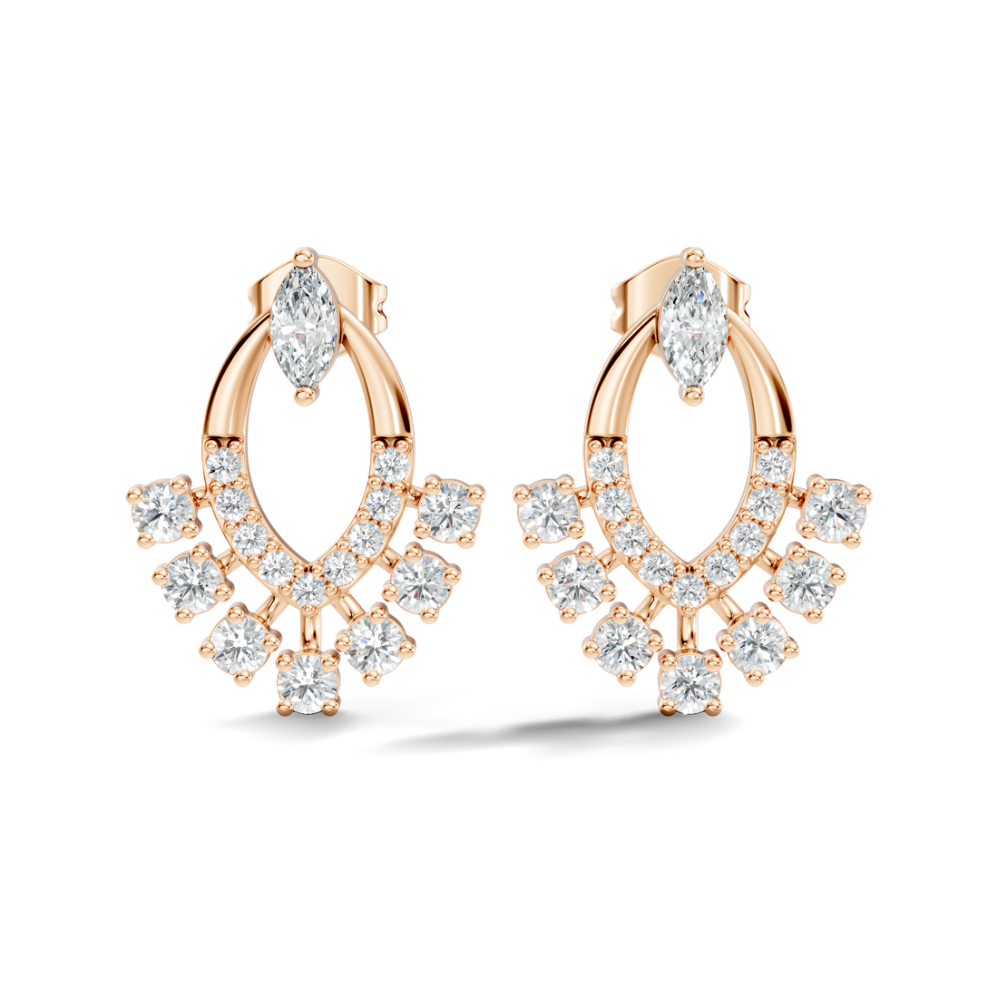 Marquise & Round Diamond Oval Sunburst Fringe Stud