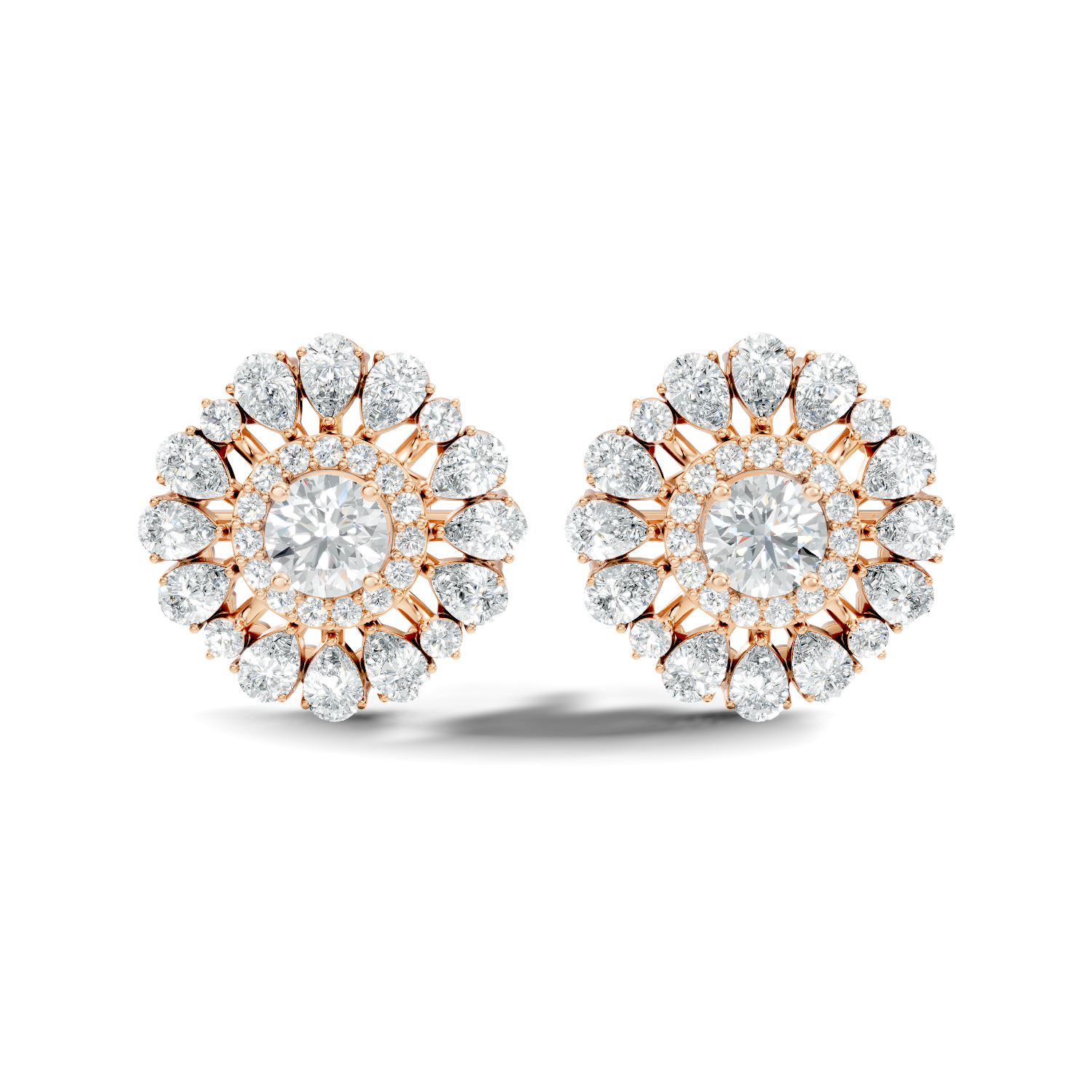Pear & Round Floral Sunburst Diamond Studs