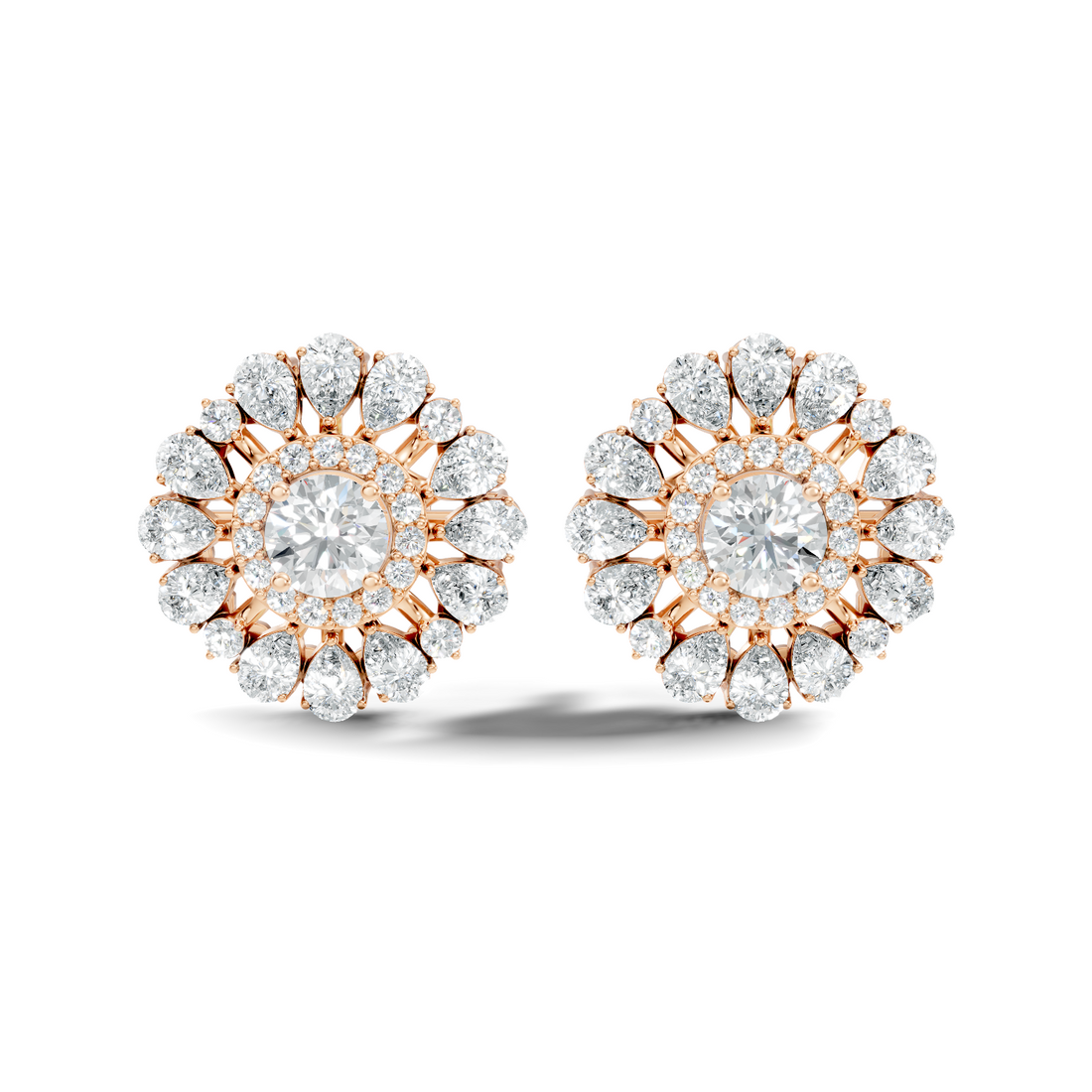 Pear & Round Floral Sunburst Diamond Studs
