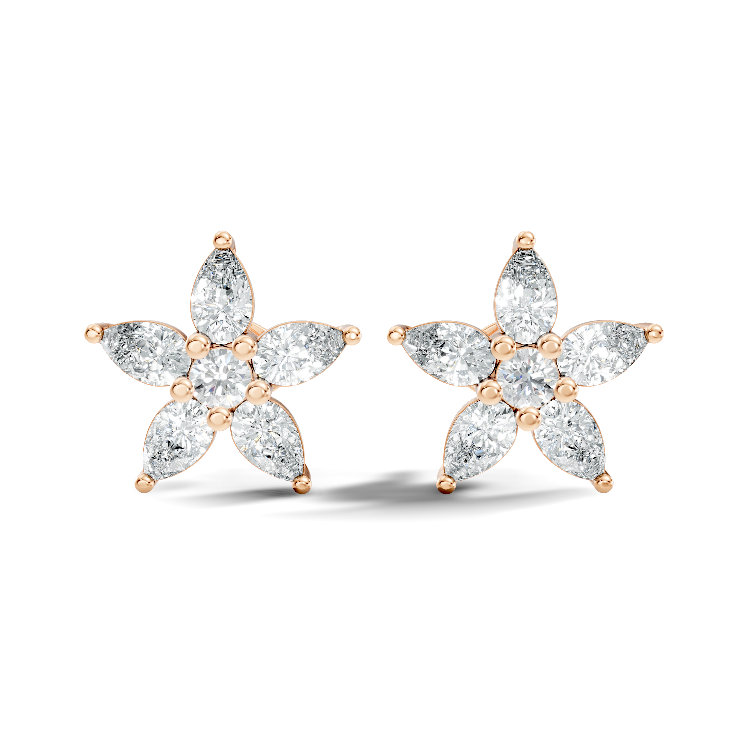 Pear & Round Diamond 5-Point Star Cluster Stud