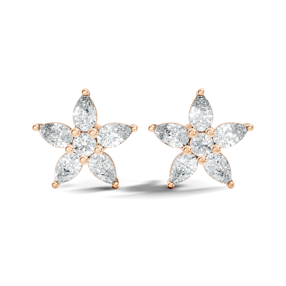 Pear & Round Diamond 5-Point Star Cluster Stud