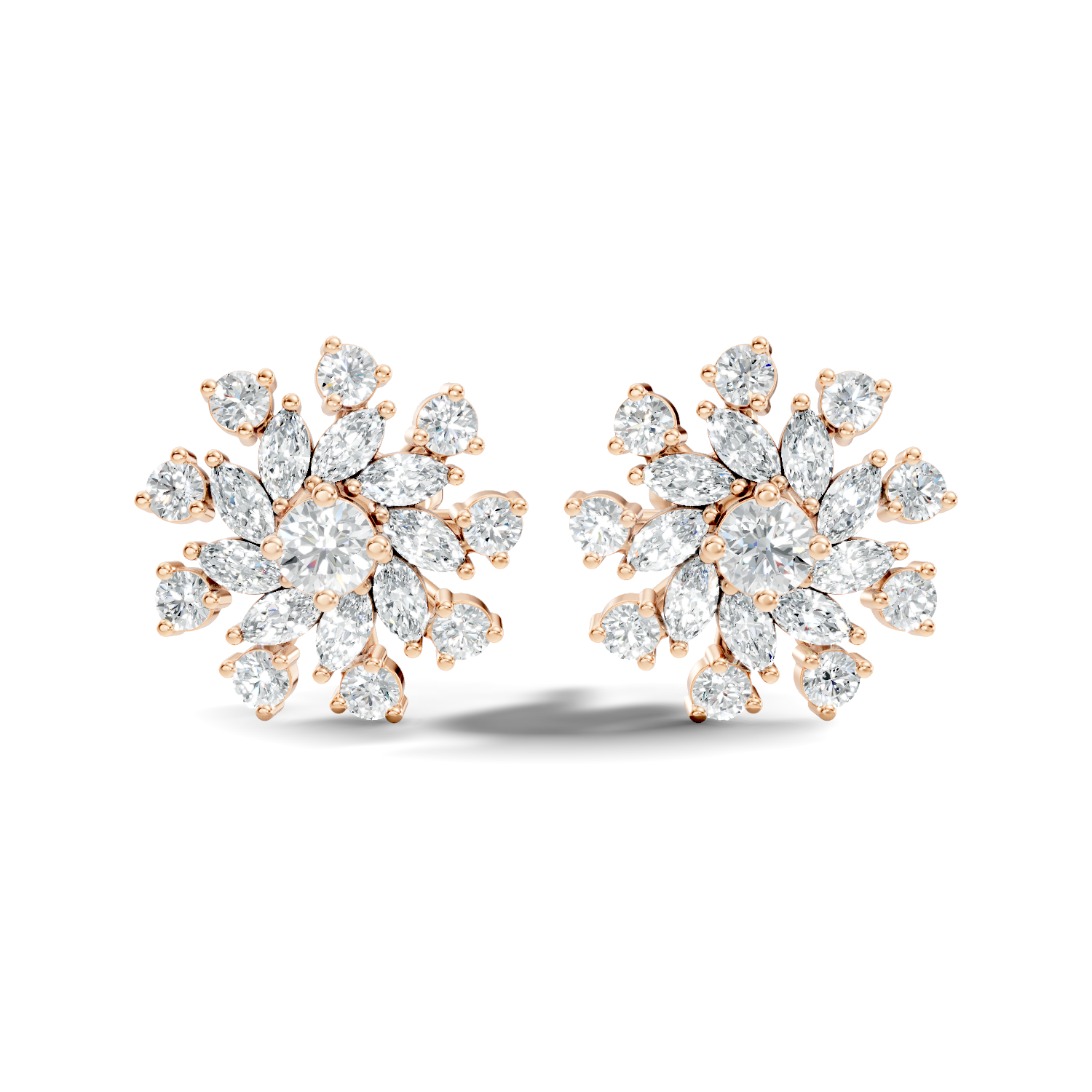 Marquise & Round Diamond Snowflake Floral Cluster Stud