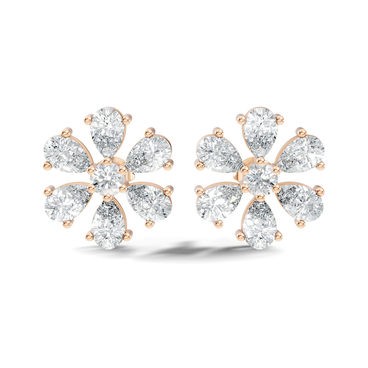 Pear & Round Diamond Floral Blossom Cluster Stud