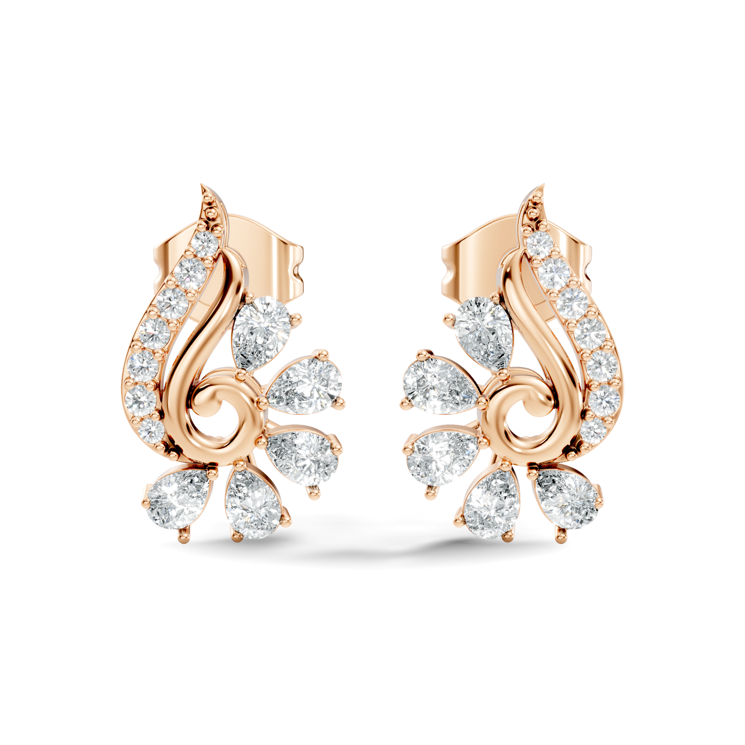 Pear & Round Diamond Paisley Spiral Swirl Stud