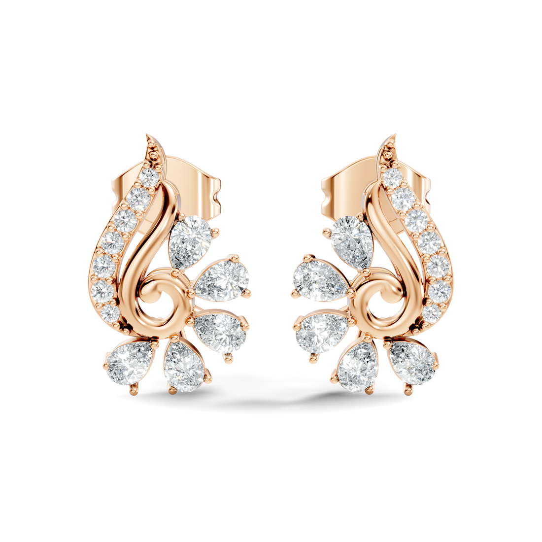 Pear & Round Diamond Paisley Spiral Swirl Stud