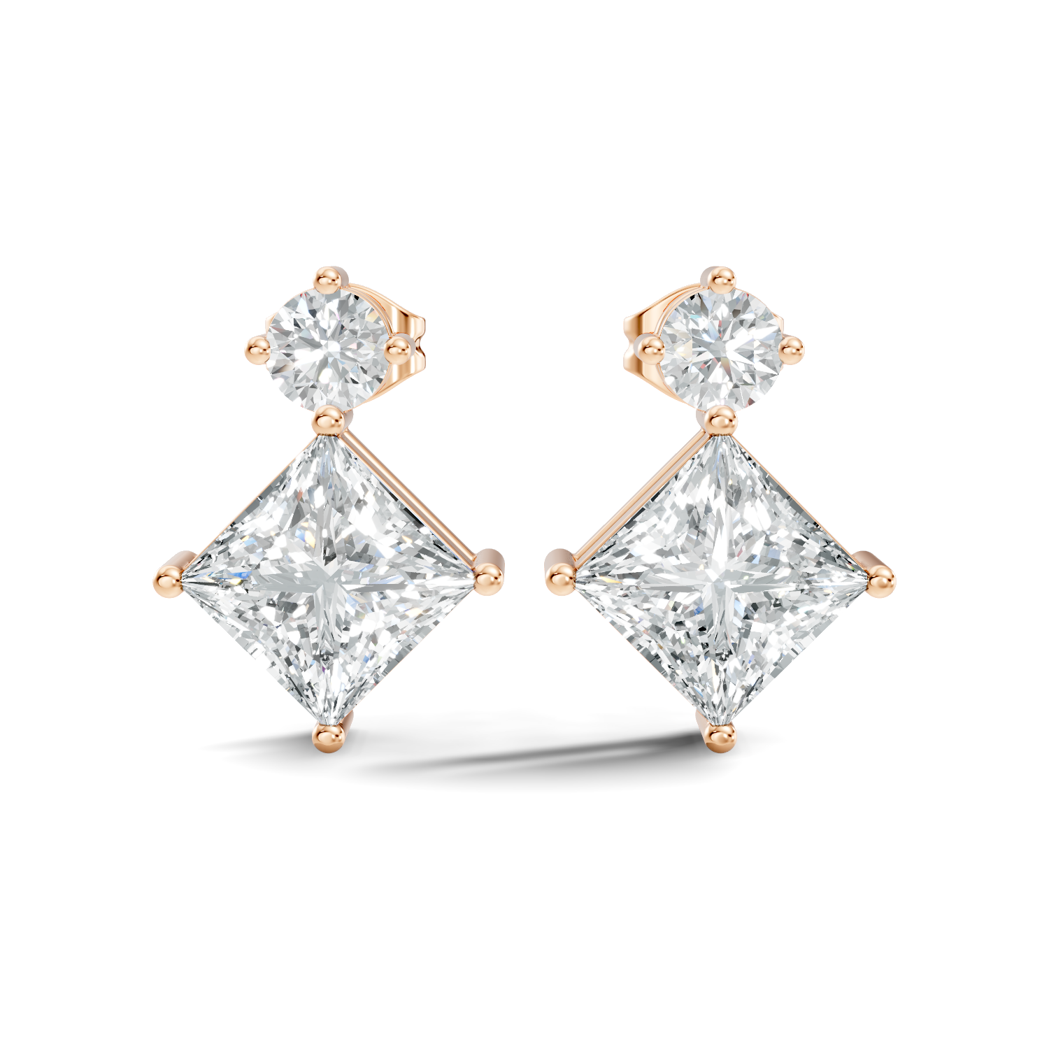 Princess Cut Kite & Round Accent Diamond Stud