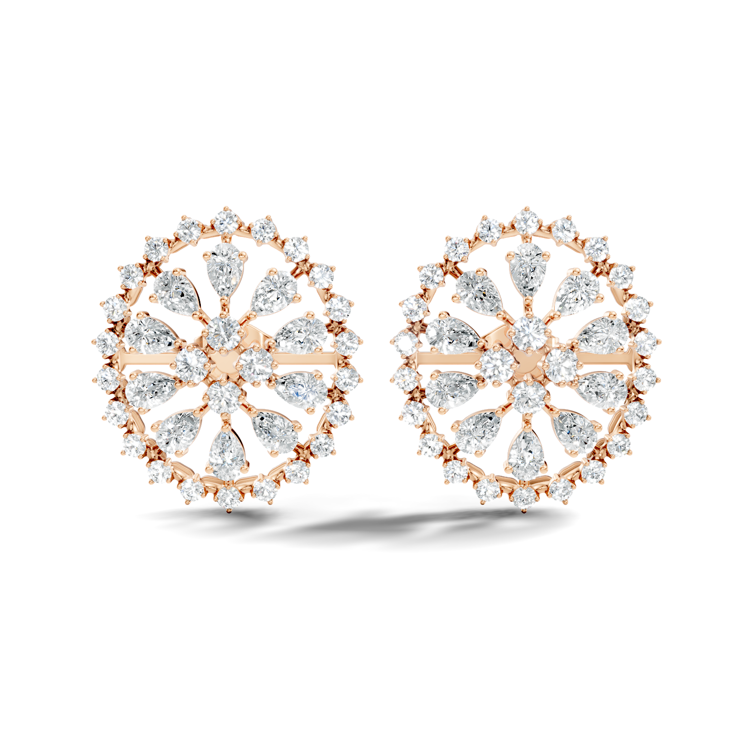 Pear Solitaire & Pave Outer Halo Wheel Diamond Stud
