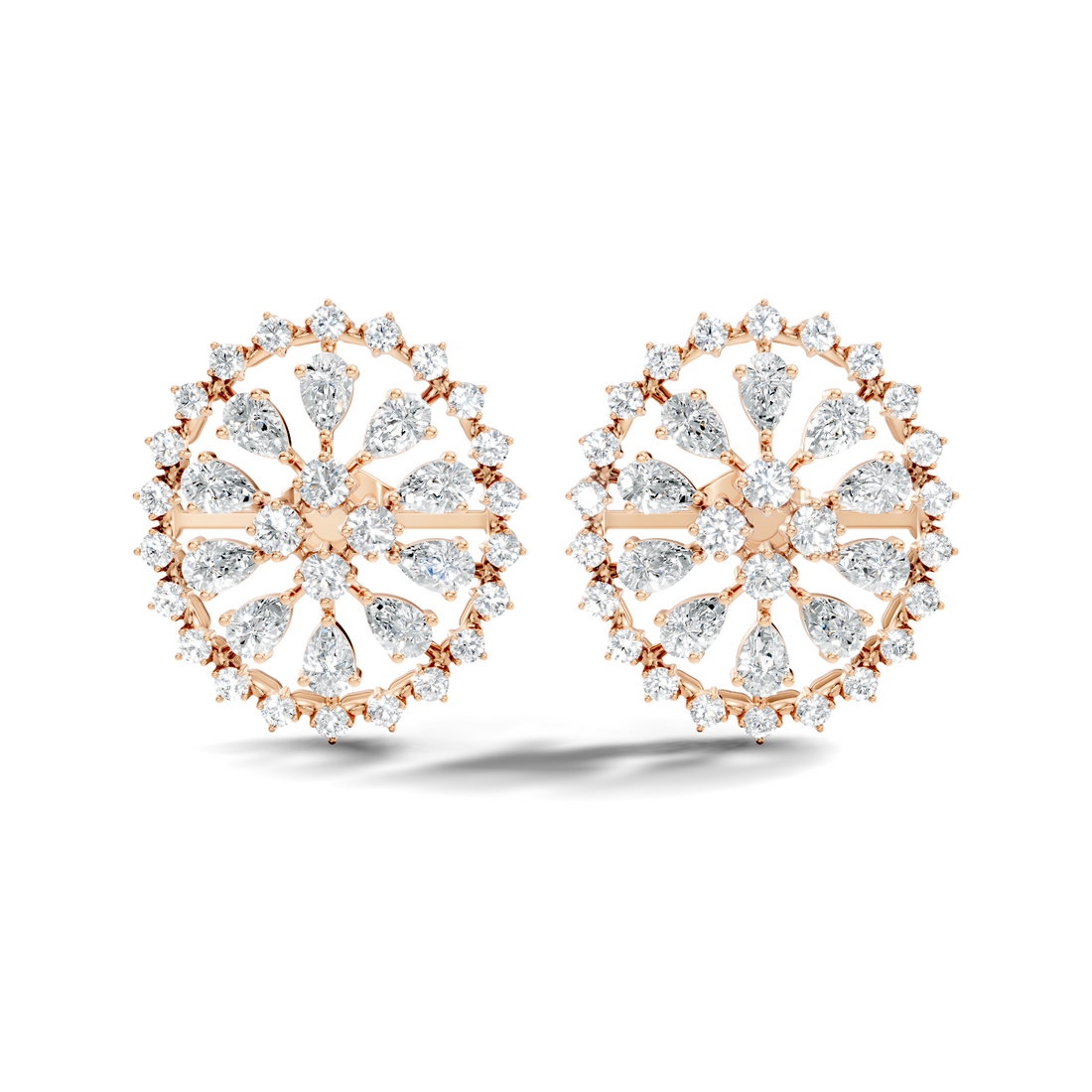 Pear Solitaire & Pave Outer Halo Wheel Diamond Stud