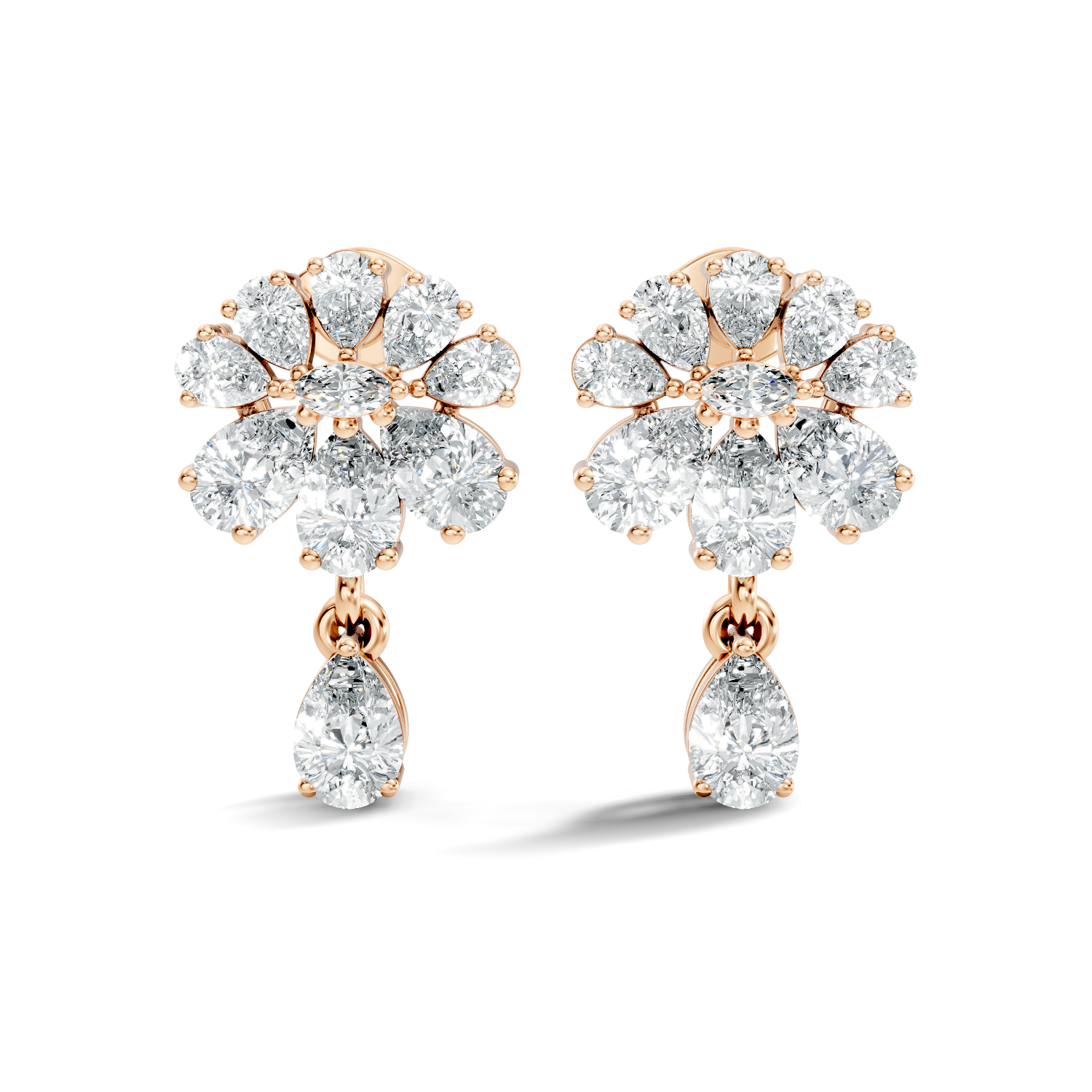 Pear & Marquise Fan Cluster Drop Earrings