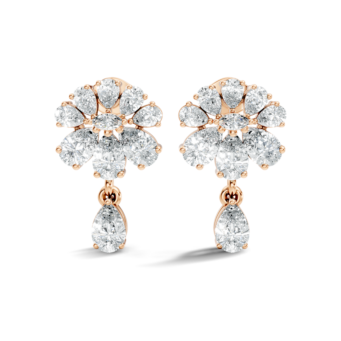 Pear & Marquise Fan Cluster Drop Earrings
