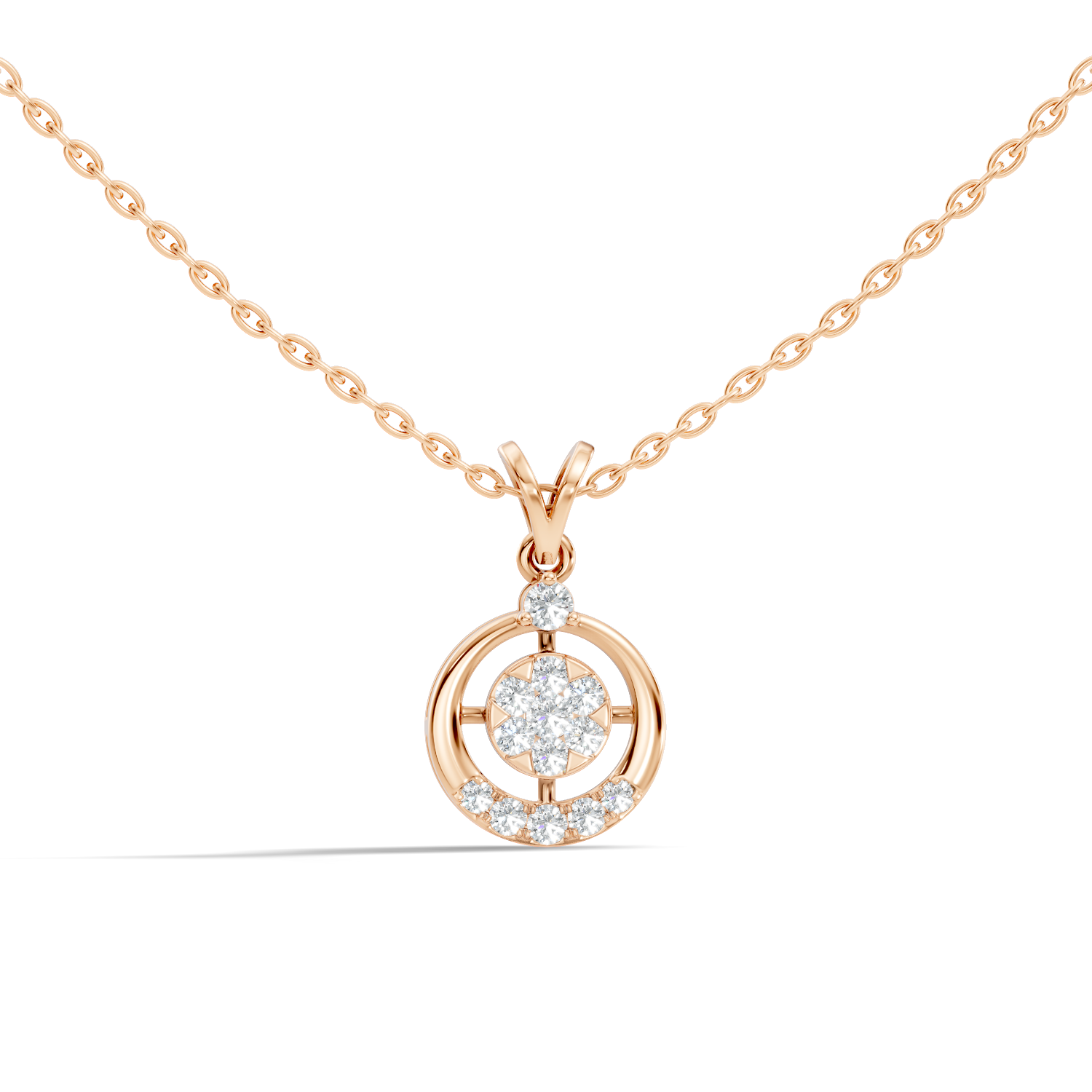 Open Circular Floral Cluster Diamond Pendant