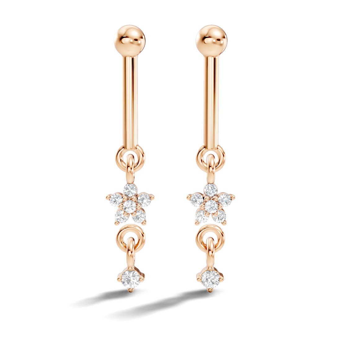 Round Diamond Bar & Floral Drop Earrings