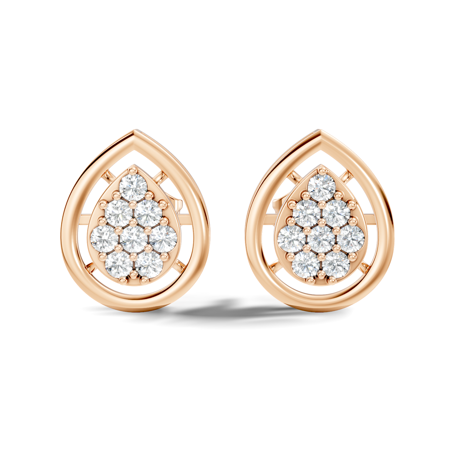 Pear-Shaped Open Frame & Diamond Cluster Stud