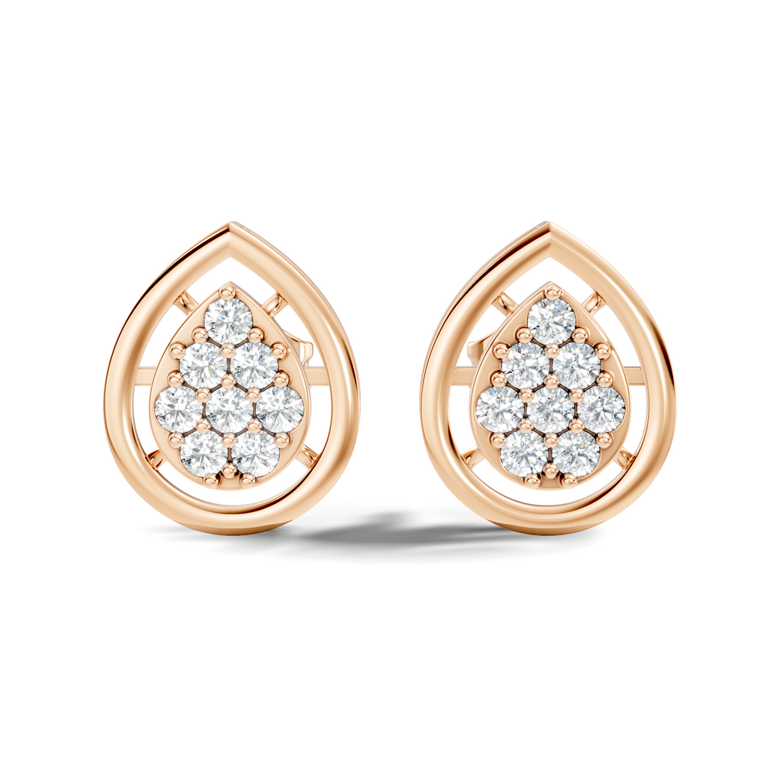 Pear-Shaped Open Frame & Diamond Cluster Stud