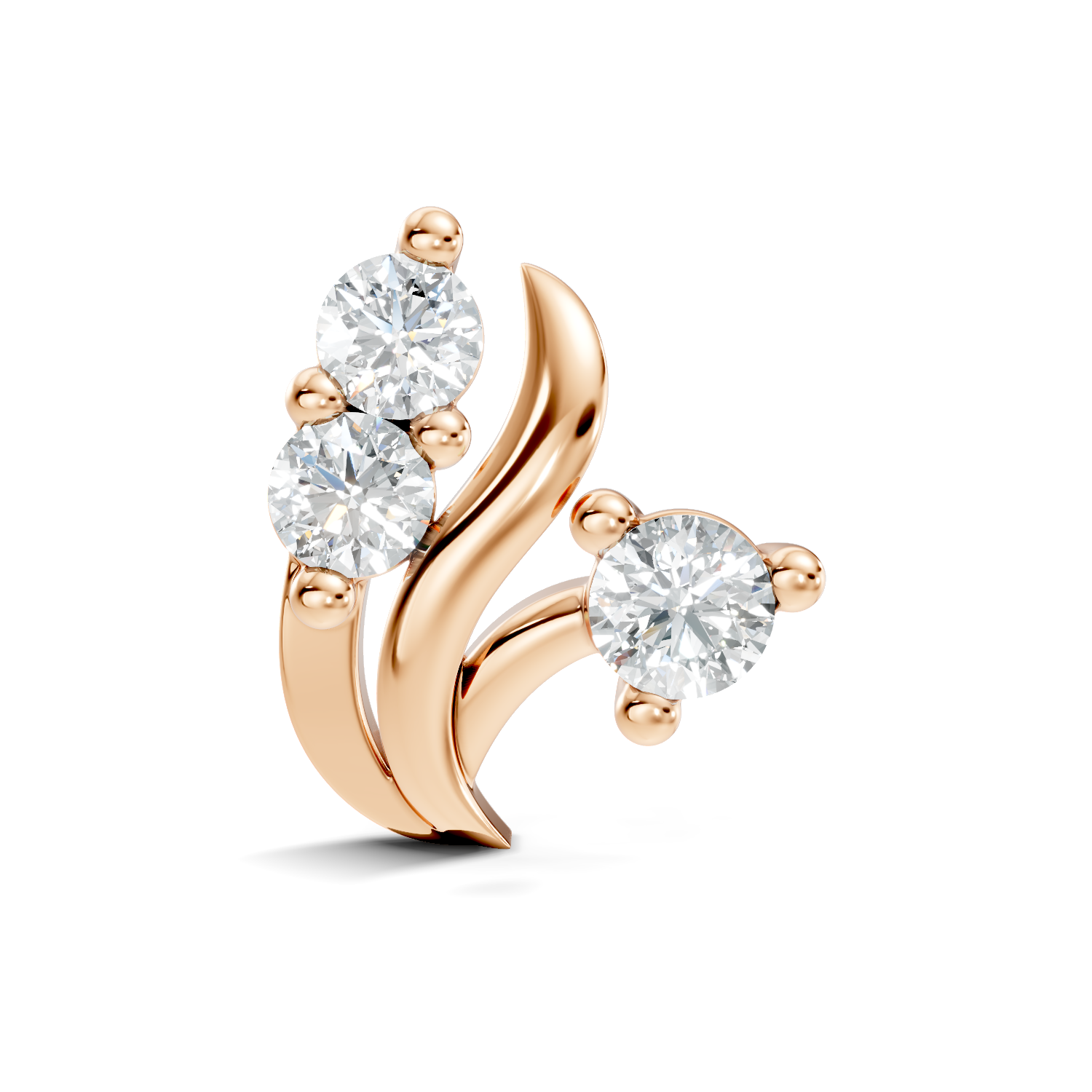 Swirl Crest Three-Stone Diamond Nose Pin