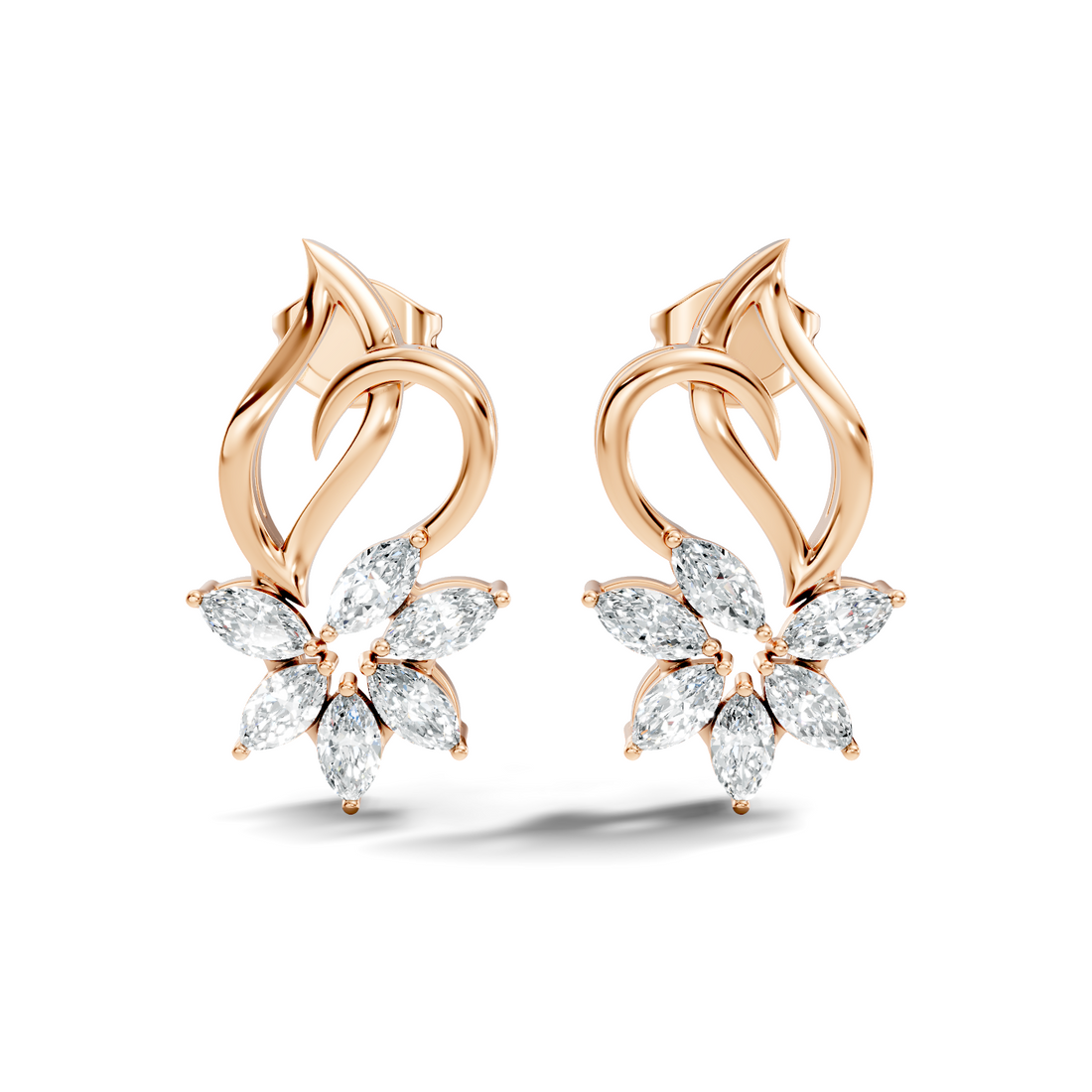 Marquise Diamond Floral Flame Stud