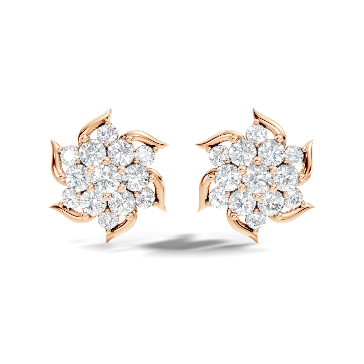 Round Brilliant Cut Diamond Pinwheel Cluster Stud