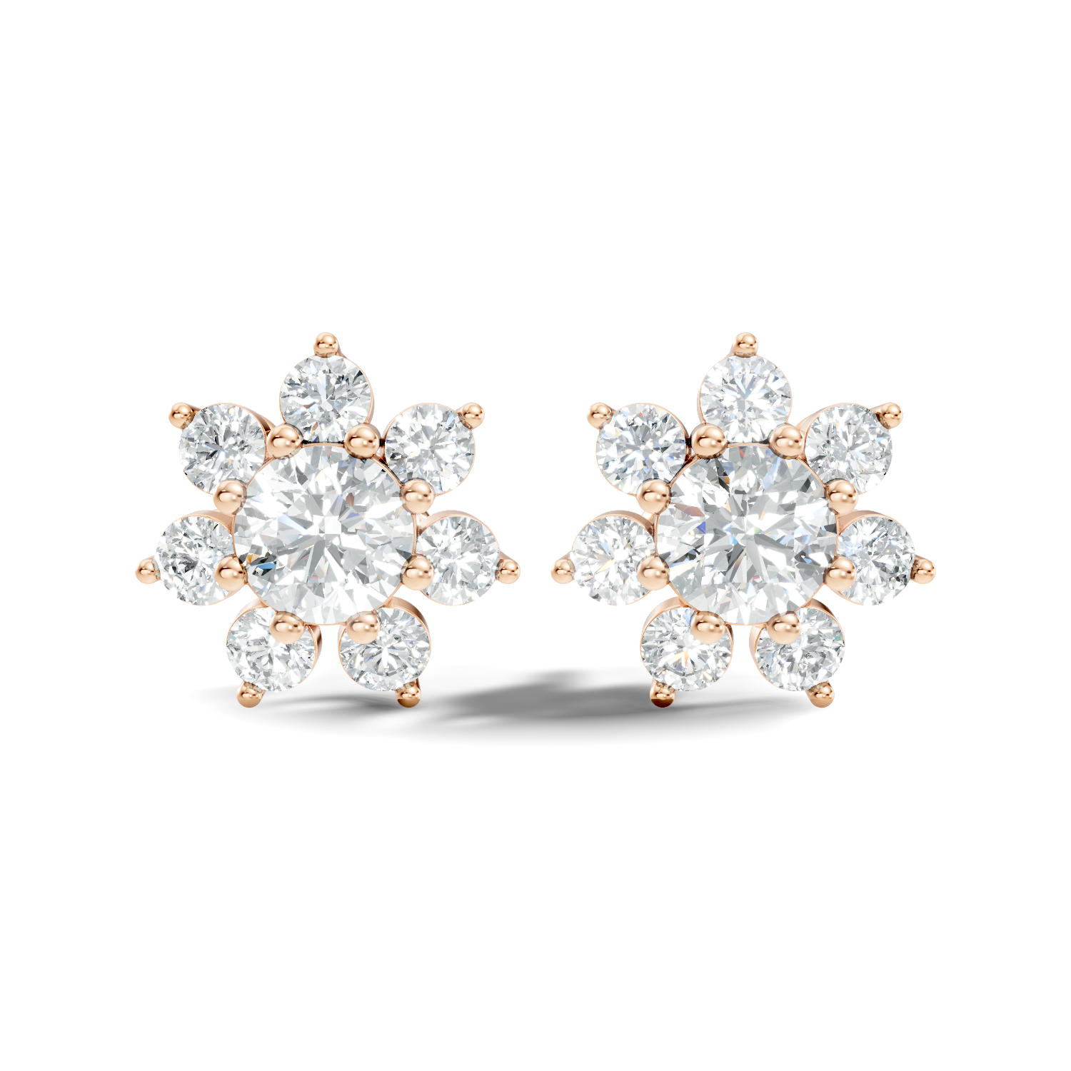 Round Brilliant Cut Diamond Sunflower Floral Cluster Stud  (3.46 TCW)