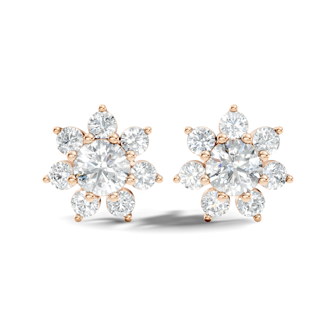 Round Brilliant Cut Diamond Sunflower Floral Cluster Stud  (3.46 TCW)