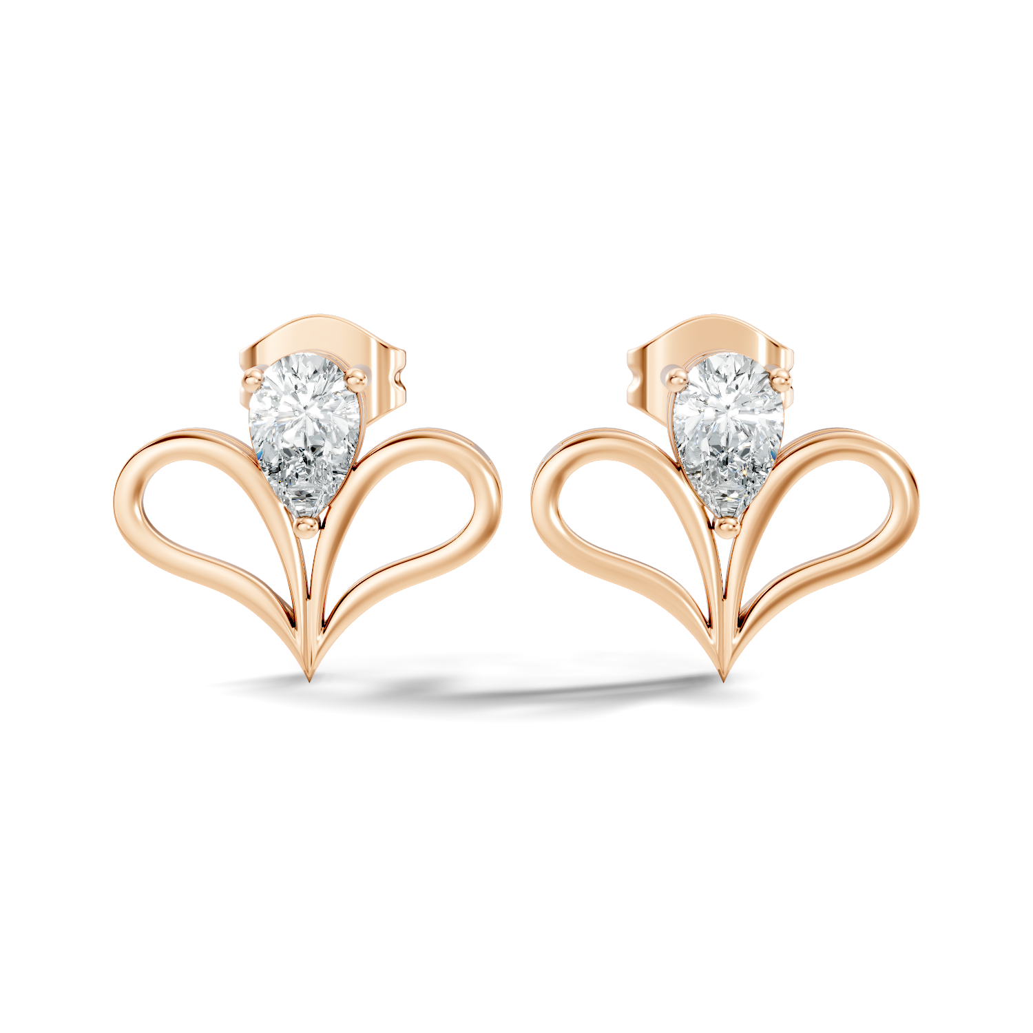 Pear Cut Solitaire & Open Heart Wing Diamond Stud