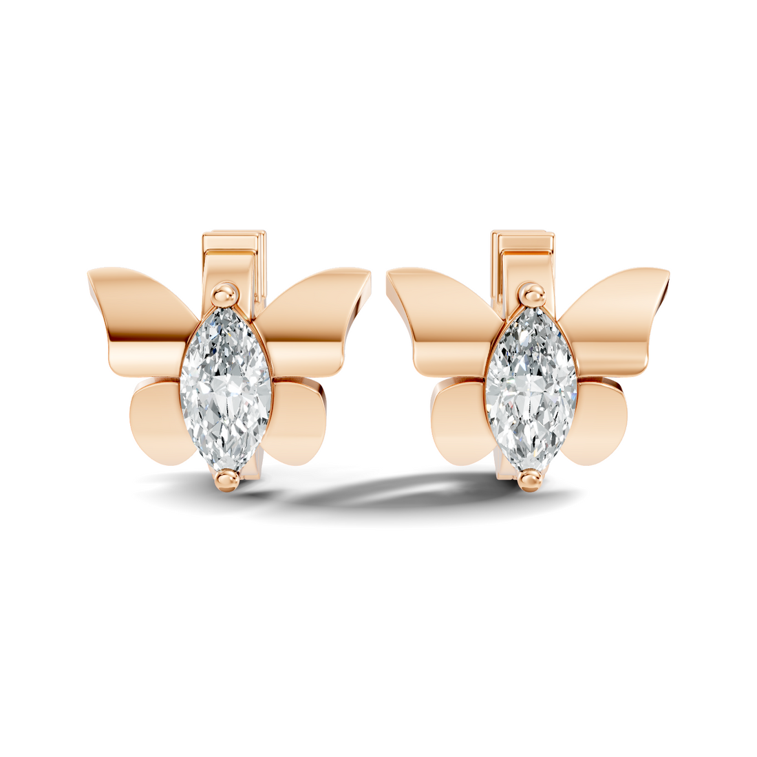 Marquise Diamond Butterfly Solitaire Huggie Hoop Earrings